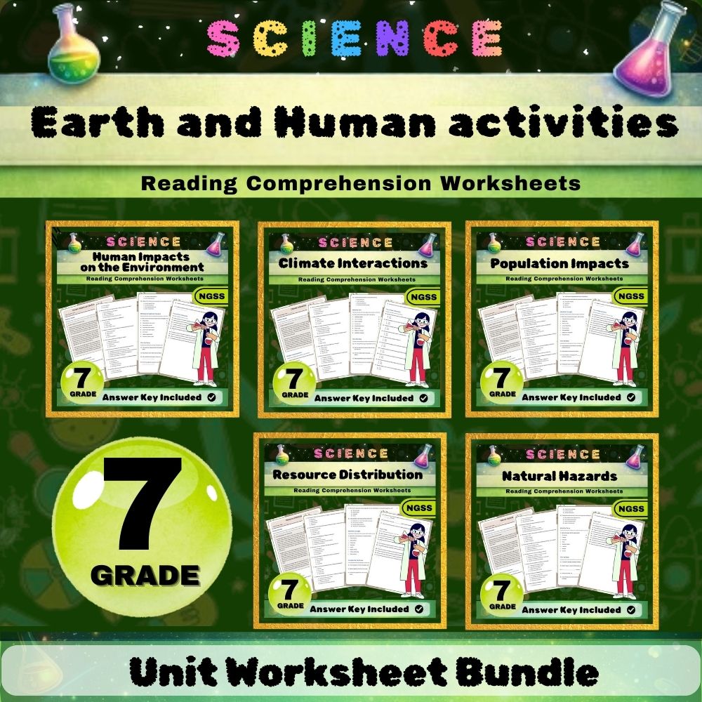 Grade 7 Science Bundle| Ecosystem Impacts & Climate Interactions NGSS Worksheets — bundle cover