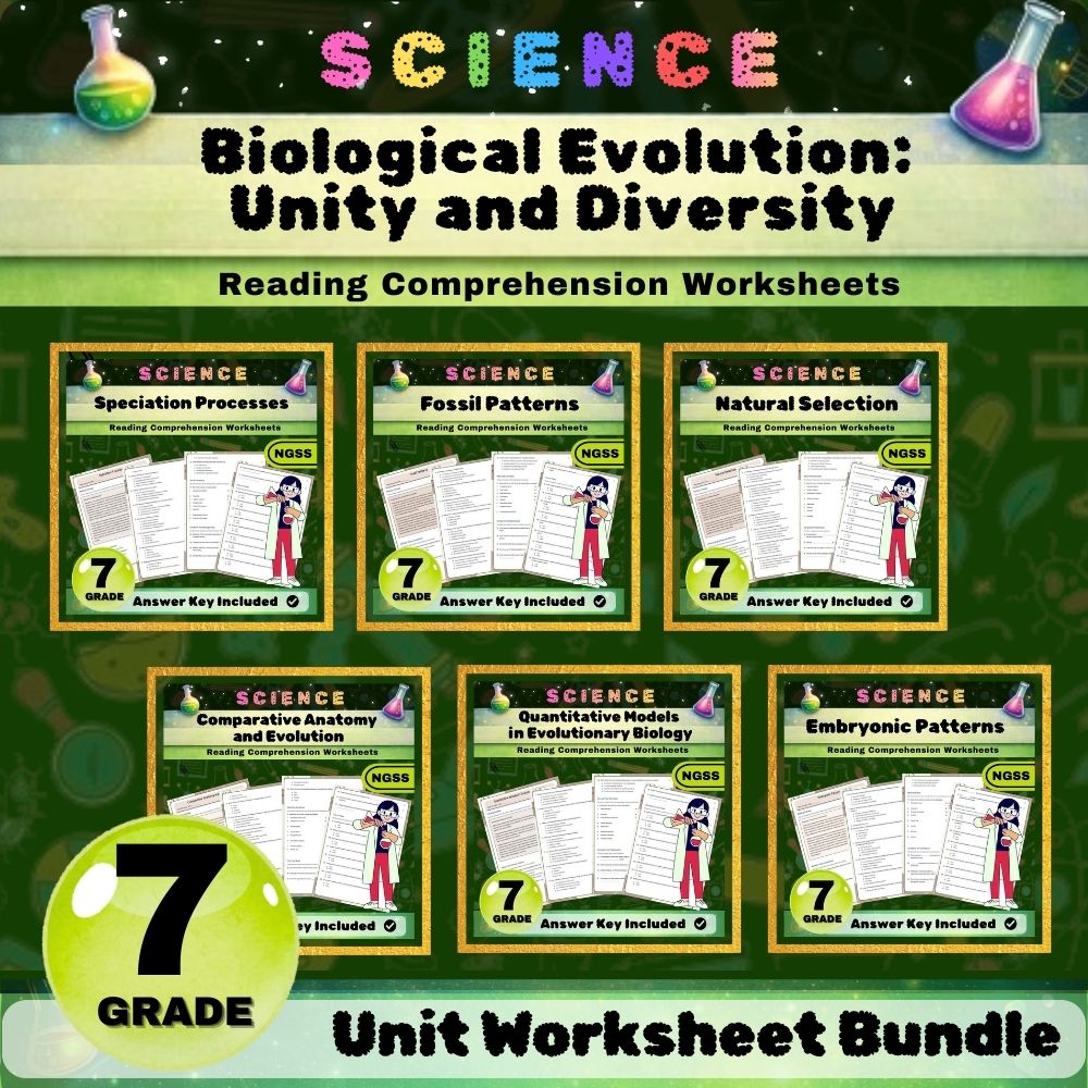 Grade 7 Science | Evolution & Adaptation NGSS Worksheet Bundle  — bundle cover
