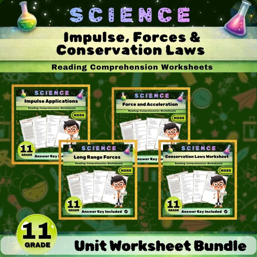 Grade 11 Impulse, Forces & Conservation Laws Science Lesson Bundle NGSS — bundle cover
