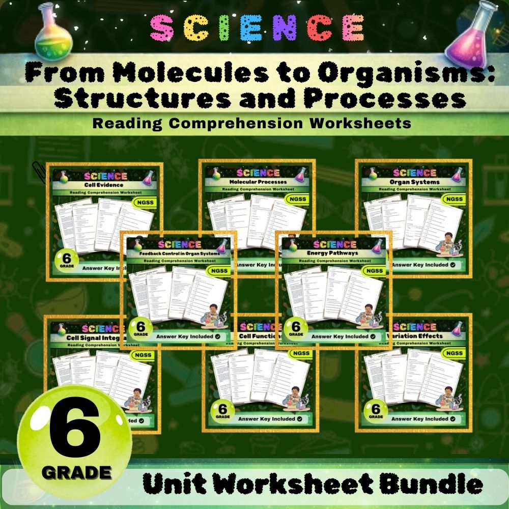 Grade 6 Science Unit Bundle – Cell Functions, Energy & Organ Systems Worksheets — bundle cover