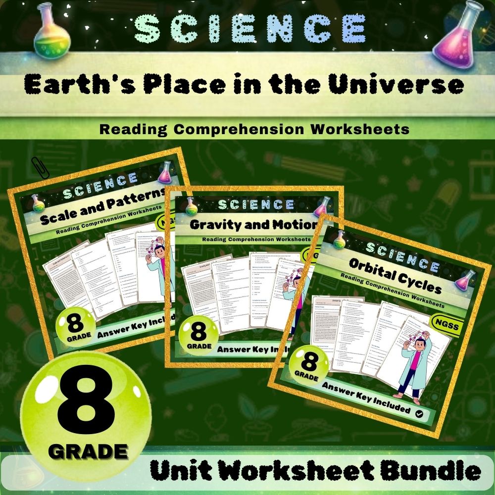 Grade 8 Science | Earth's Place in the Universe NGSS Unit Bundle – Worksheets — bundle cover