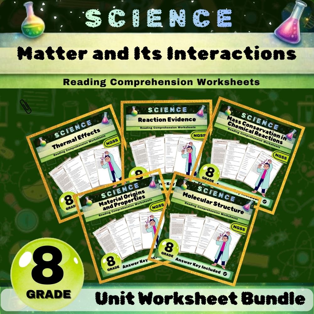 Grade 8 Science | Matter and Its Interactions NGSS Unit Bundle (Worksheet Pack) — bundle cover