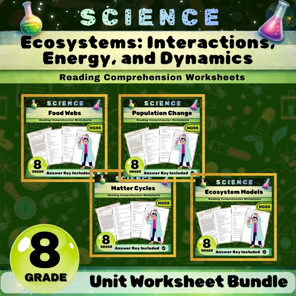 Grade 8 Science Ecosystems Unit Bundle | Interactions, Energy & Dynamics (NGSS) — bundle cover