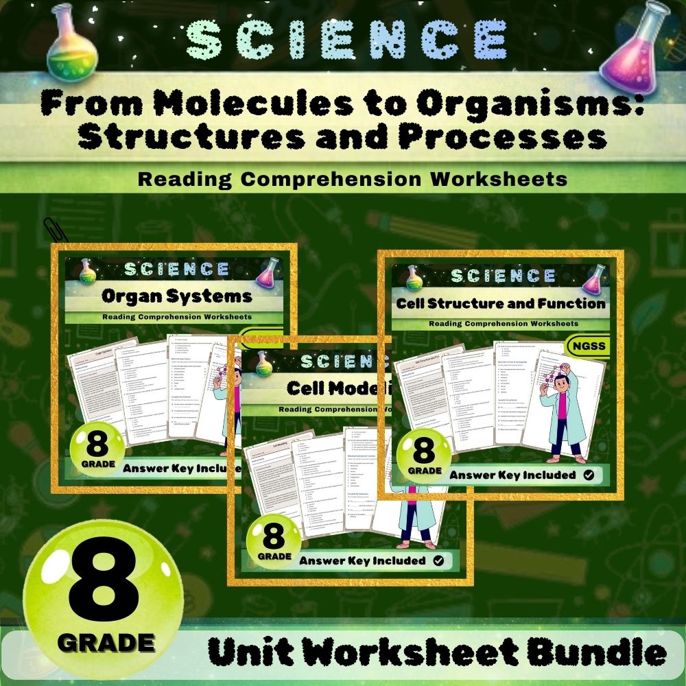 Grade 8 Science | From Molecules to Organisms Unit Bundle NGSS-Aligned  — bundle cover