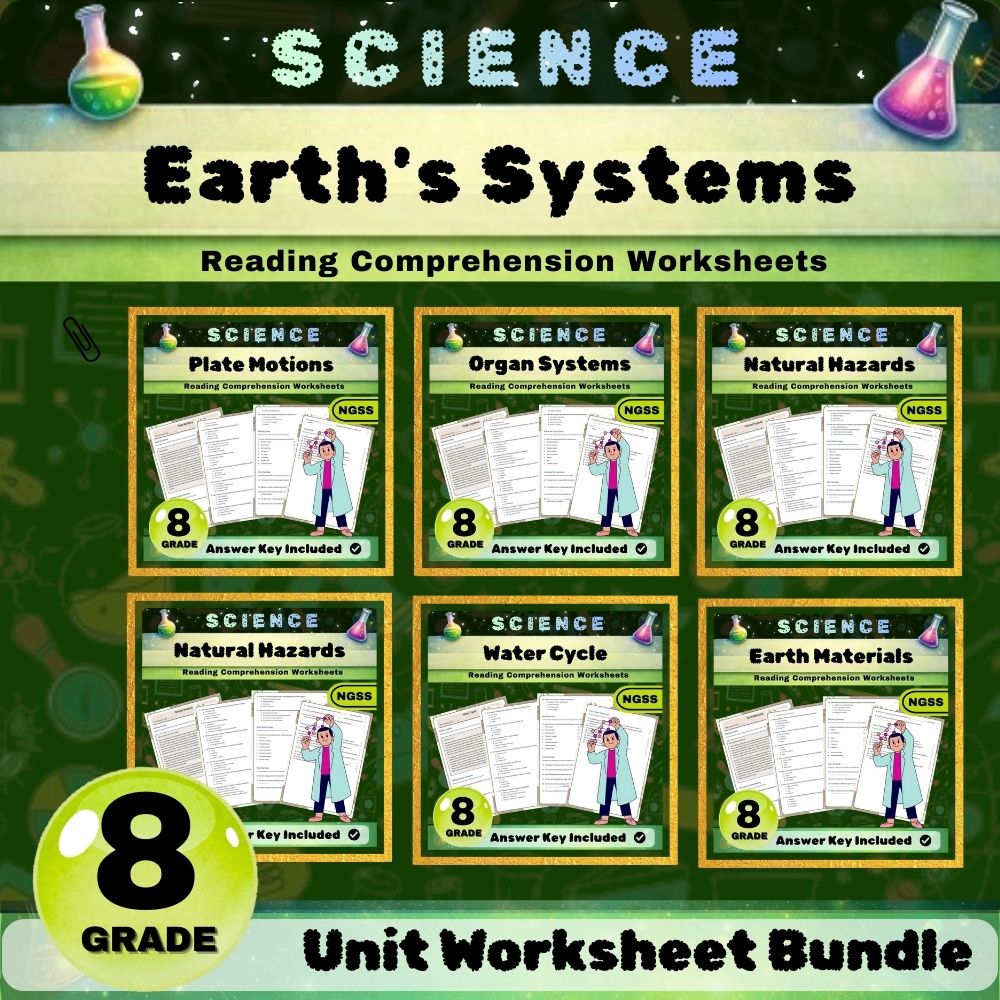 Grade 8 Science | Earth's Systems NGSS Unit Bundle (Worksheet Collection) — bundle cover