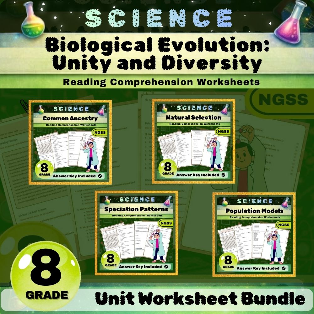 Grade 8 Science NGSS | Biological Evolution: Unity & Diversity Worksheet Bundle — bundle cover