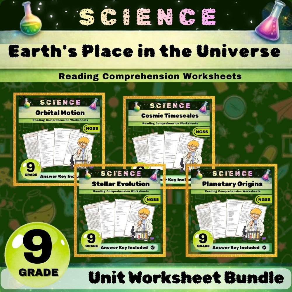 Grade 9 Science NGSS | Earth's Place in the Universe UNIT Worksheet Bundle  — bundle cover