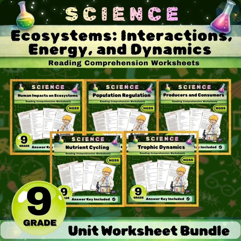 Grade 9 Science Ecosystems Lesson Bundle | NGSS Interactions & Energy — bundle cover