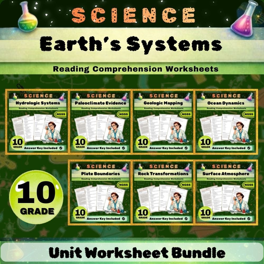 Grade 10 Earth’s Systems Science Worksheets Bundle | NGSS — bundle cover