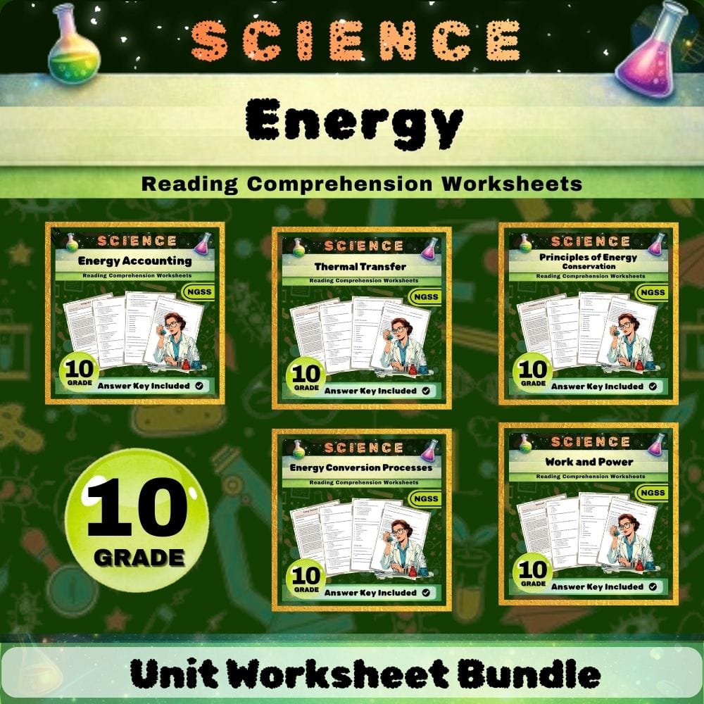 Grade 10 Energy Science Worksheets Bundle | NGSS Lesson Resources — bundle cover