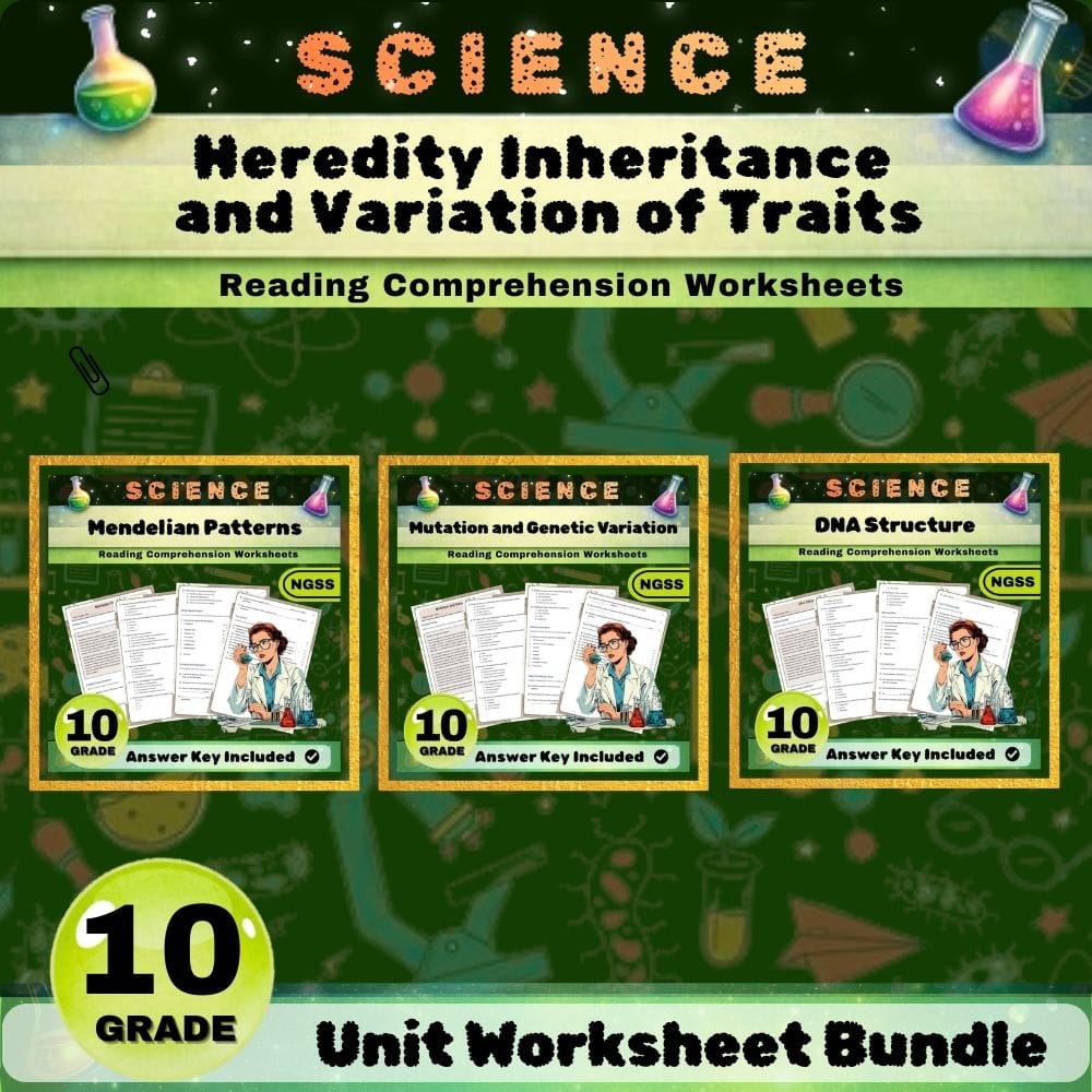 Grade 10 Heredity Inheritance and Variation of Traits Science Bundle | NGSS — bundle cover