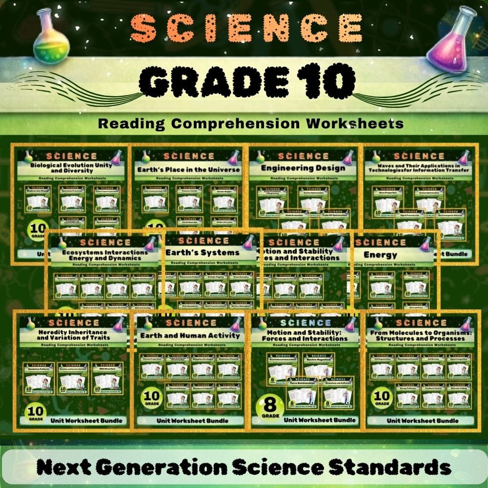 Grade 10 Science NGSS Bundle | Worksheets for Earth, Life & Physical Sciences — bundle cover