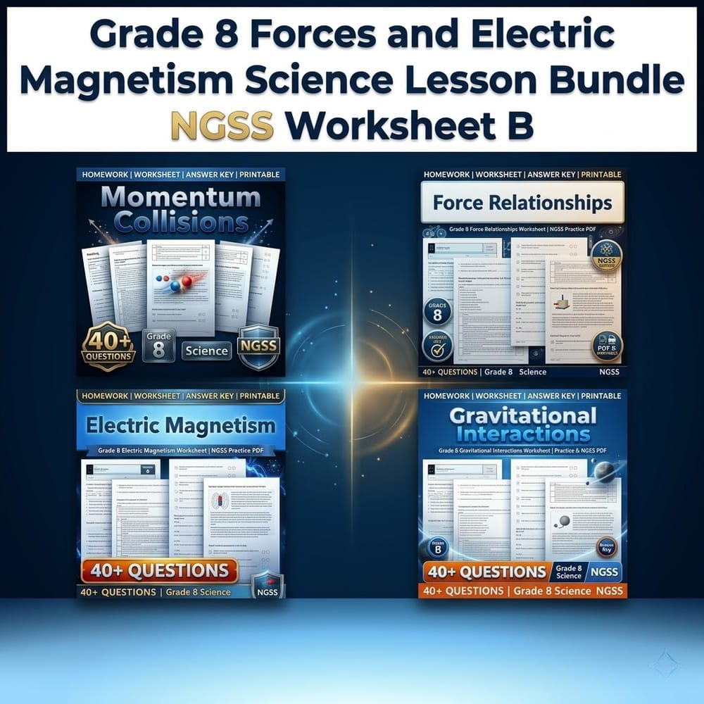 Grade 8 Forces and Electric Magnetism Science Lesson Bundle NGSS Worksheet B — bundle cover