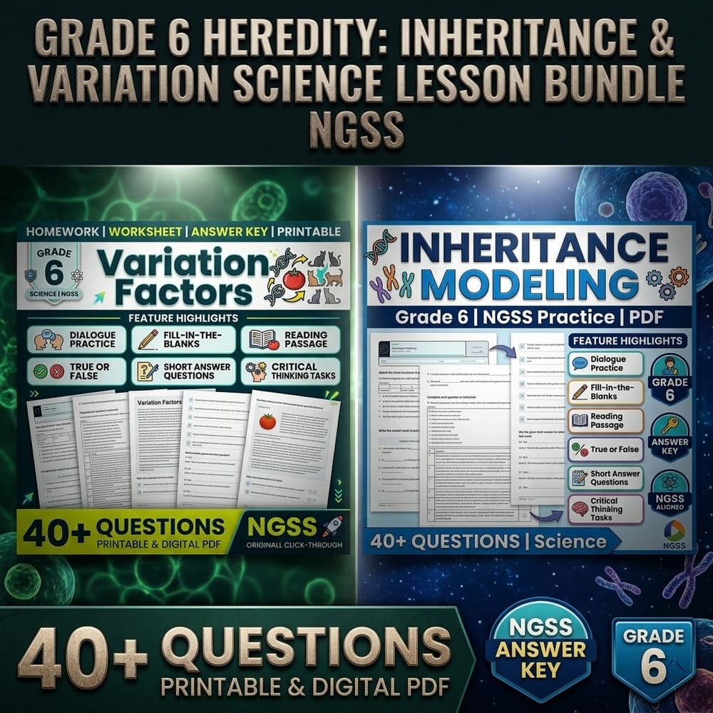 Grade 6 Heredity: Inheritance & Variation Science Lesson Bundle NGSS — bundle cover