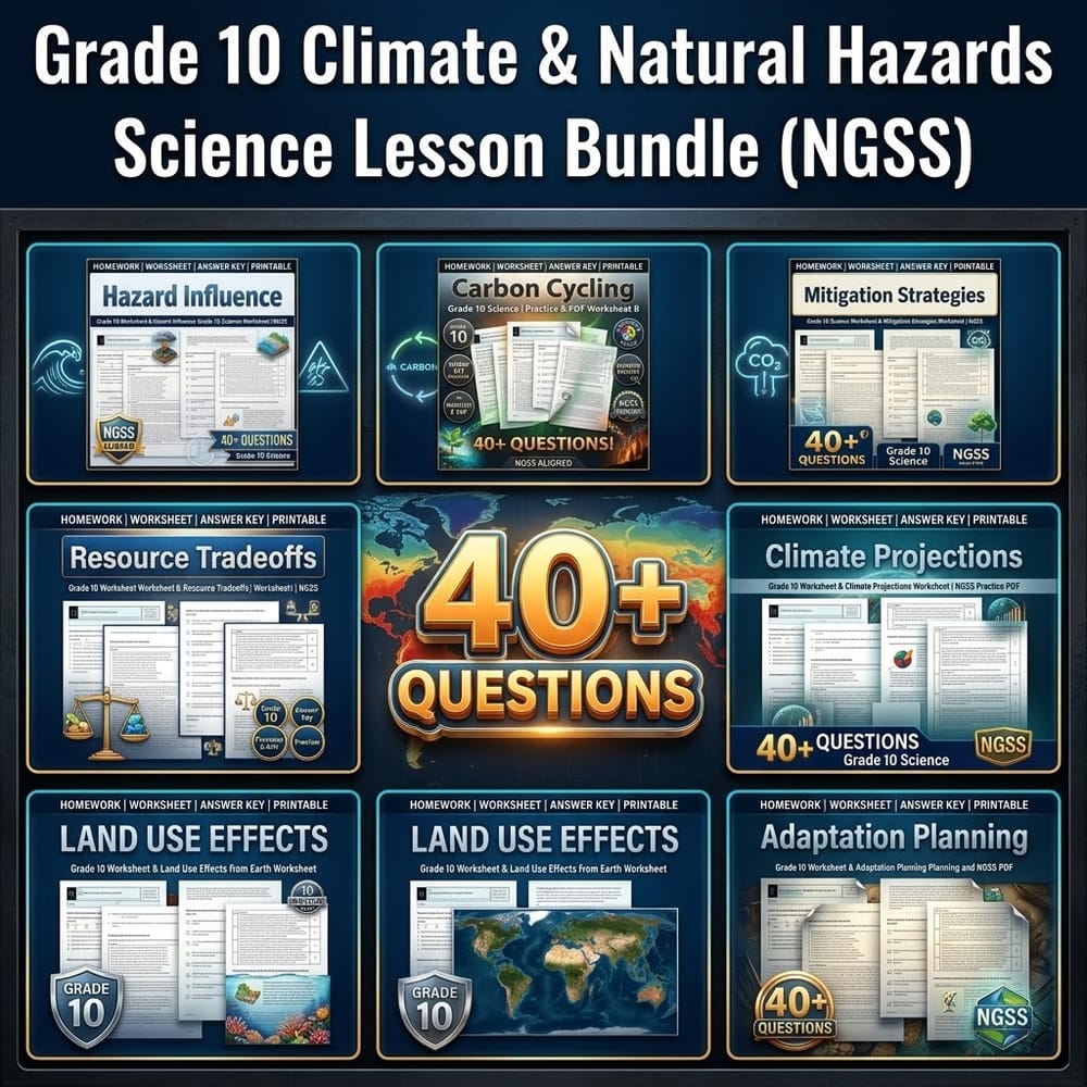 Grade 10 Climate & Natural Hazards Science Lesson Bundle (NGSS) — bundle cover