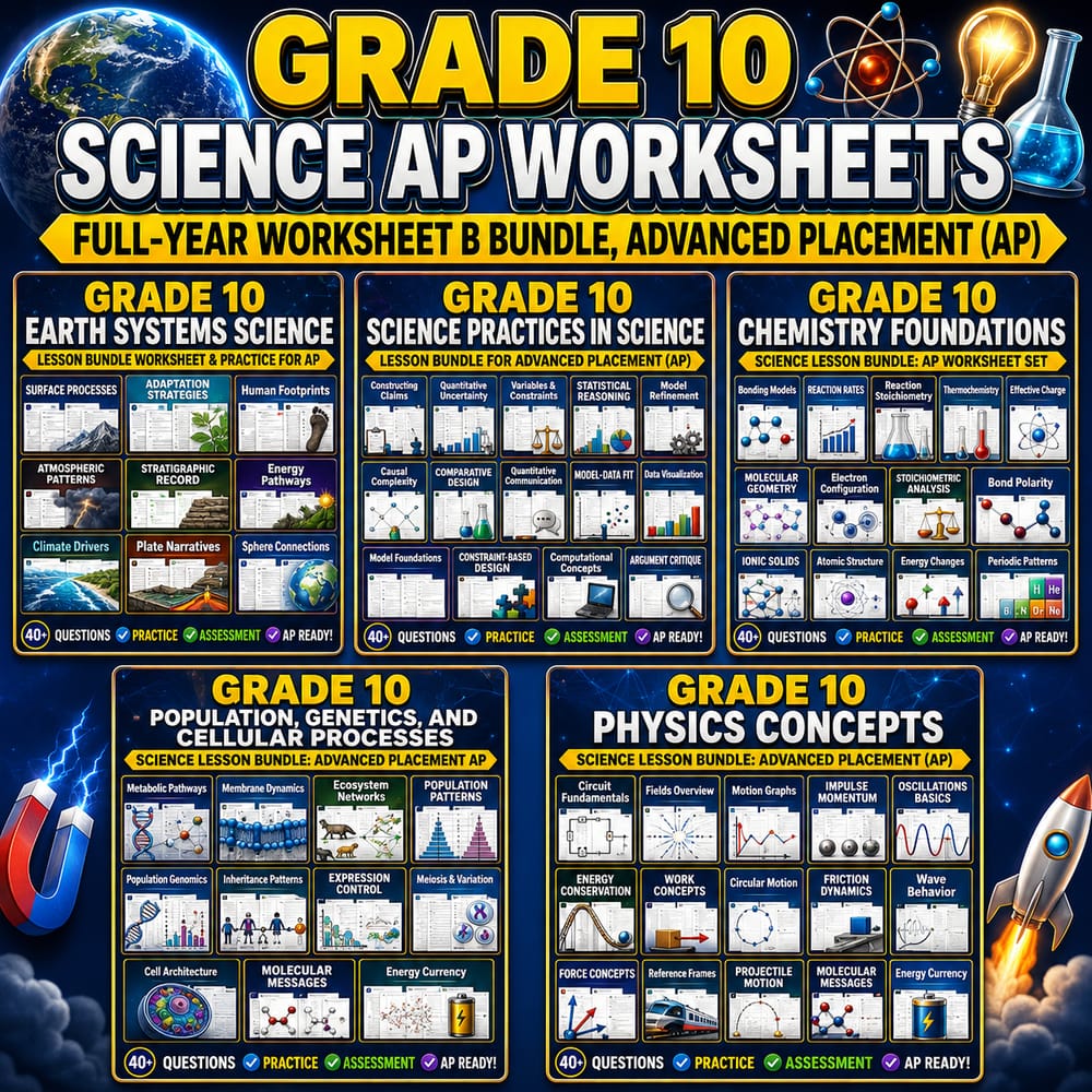 Grade 10 Science Full-Year Worksheet B Bundle, Advanced Placement (AP) — bundle cover