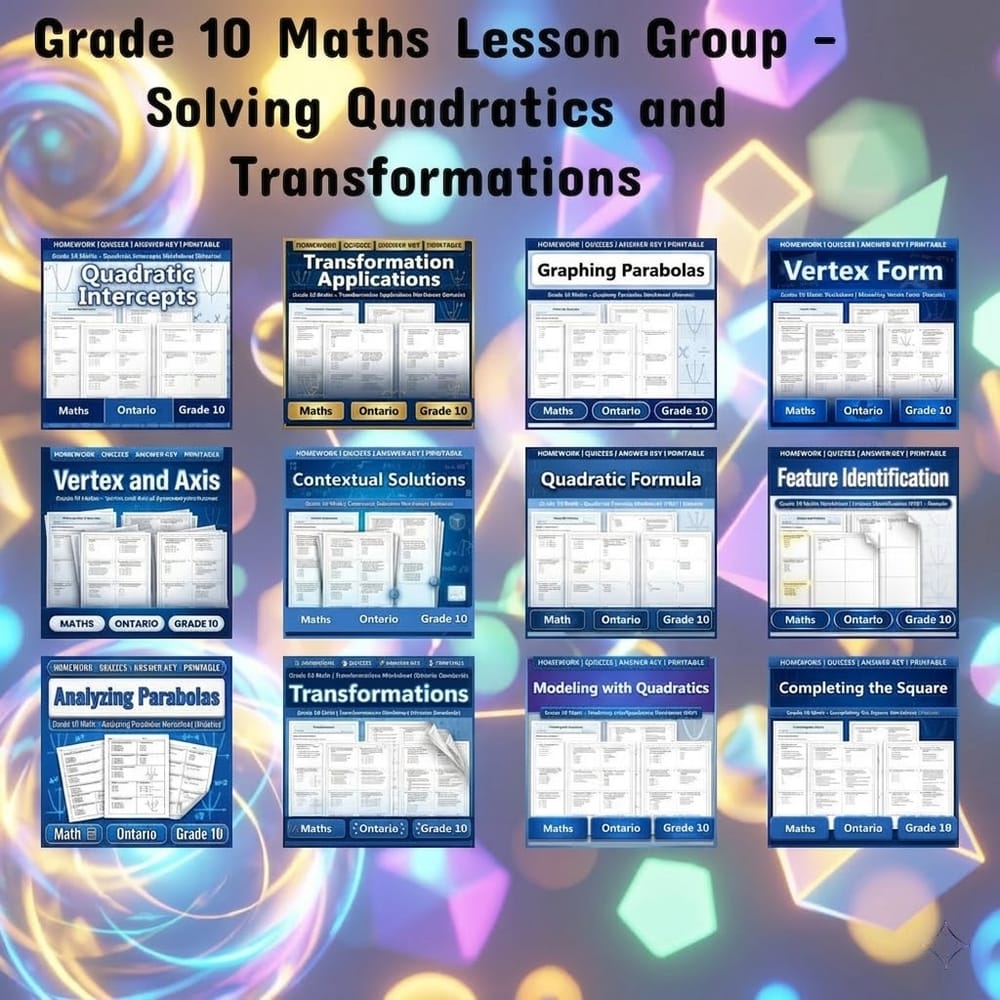 Grade 10 Maths Lesson Group - Solving Quadratics and Transformations — bundle cover