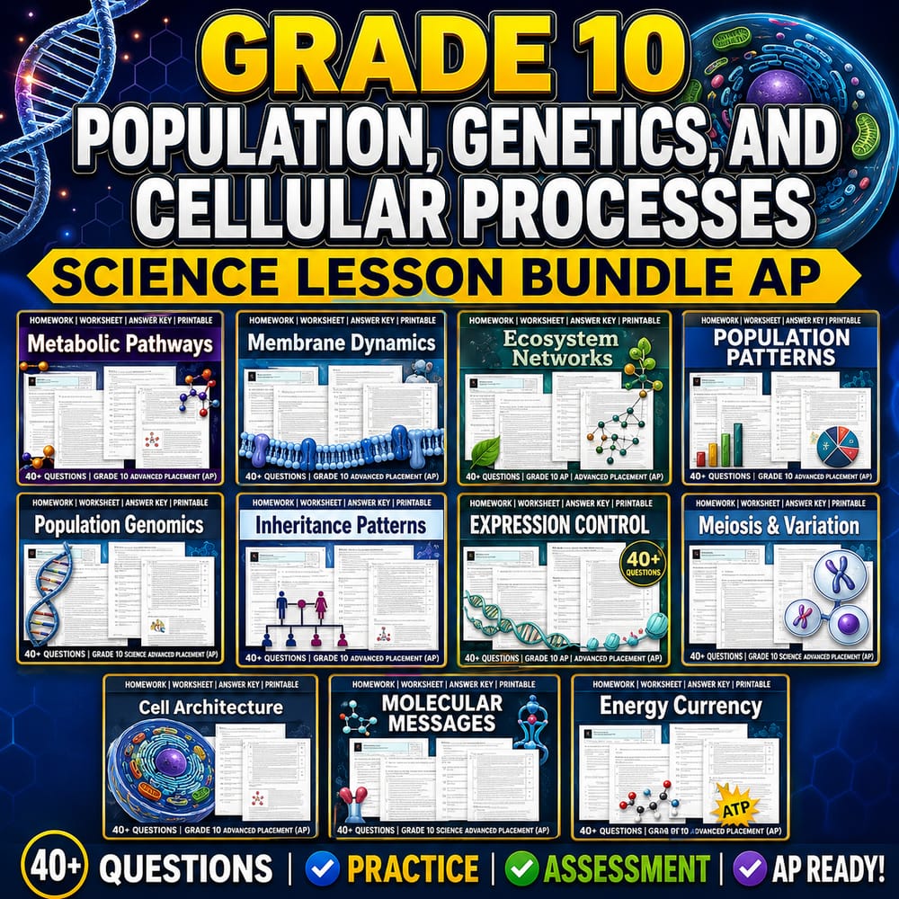 Grade 10 Population, Genetics, and Cellular Processes Science Lesson Bundle AP — bundle cover