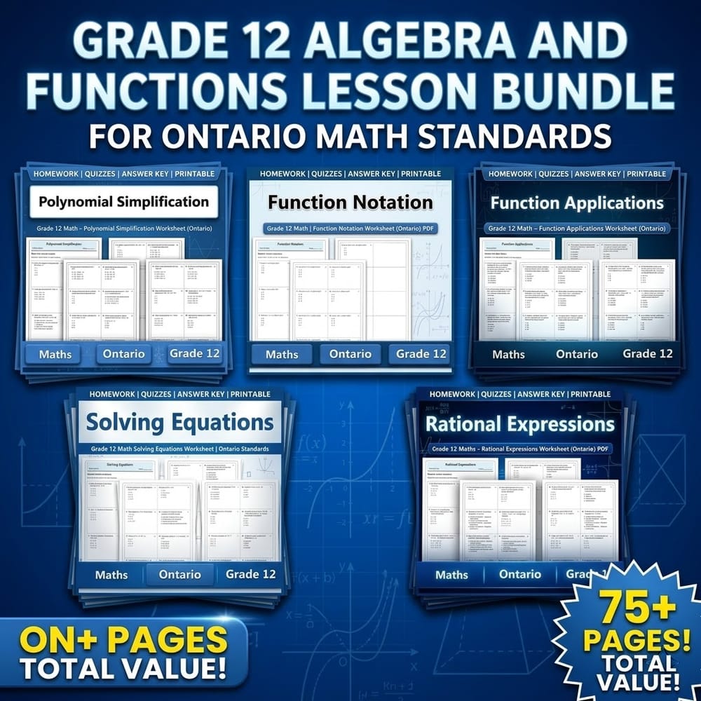 Grade 12 Algebra and Functions Lesson Bundle for Ontario Math Standards — bundle cover