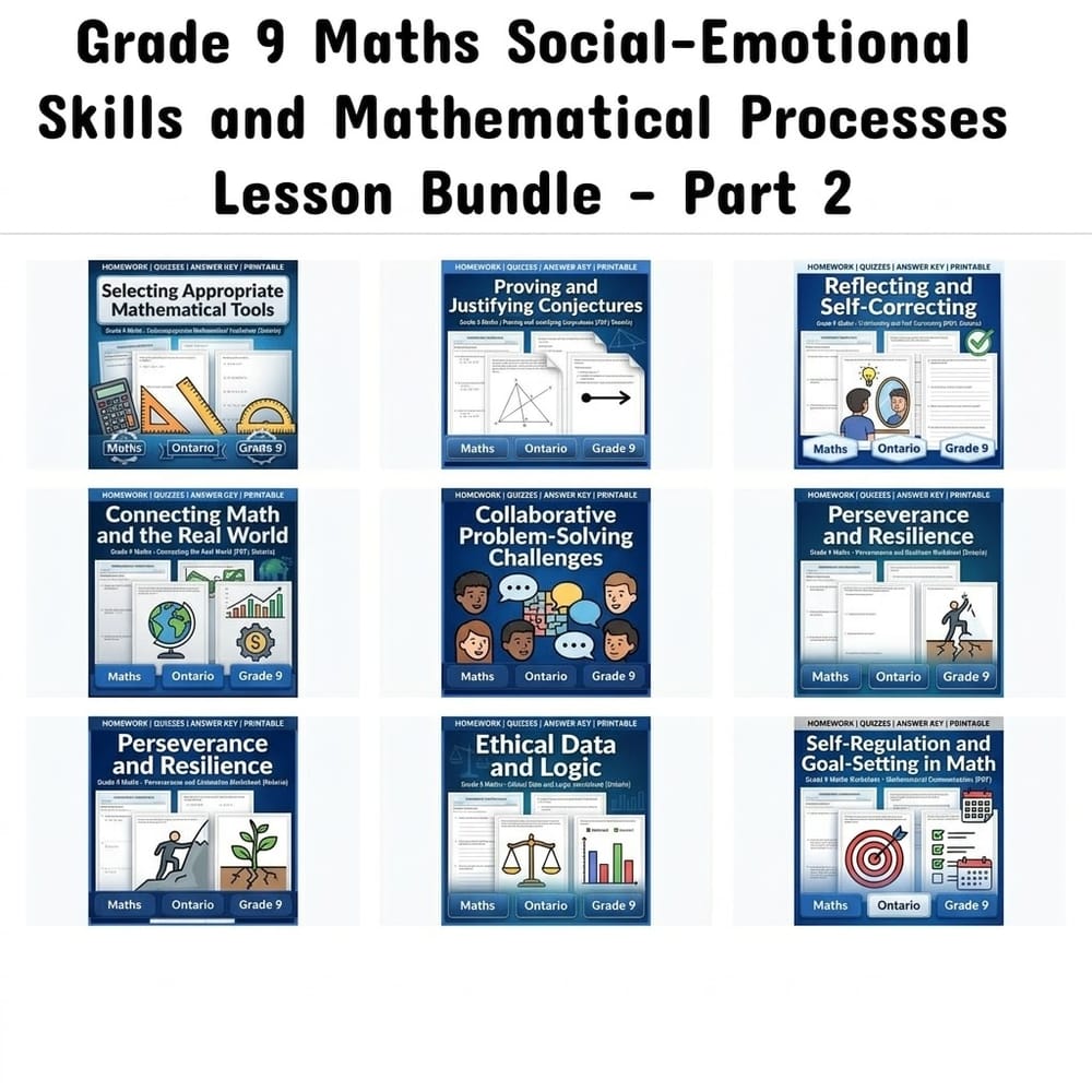 Grade 9 Maths Social-Emotional Skills and Mathematical Processes Lesson Bundle — bundle cover