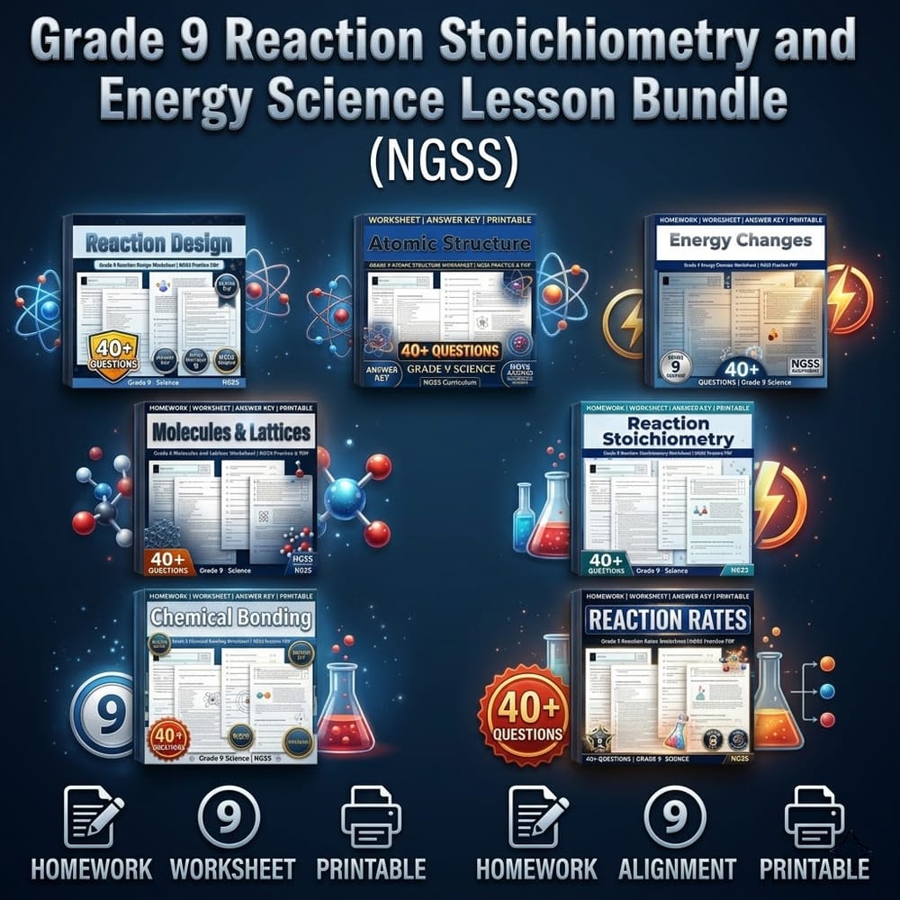 Grade 9 Reaction Stoichiometry and Energy Science Lesson Bundle (NGSS) — bundle cover
