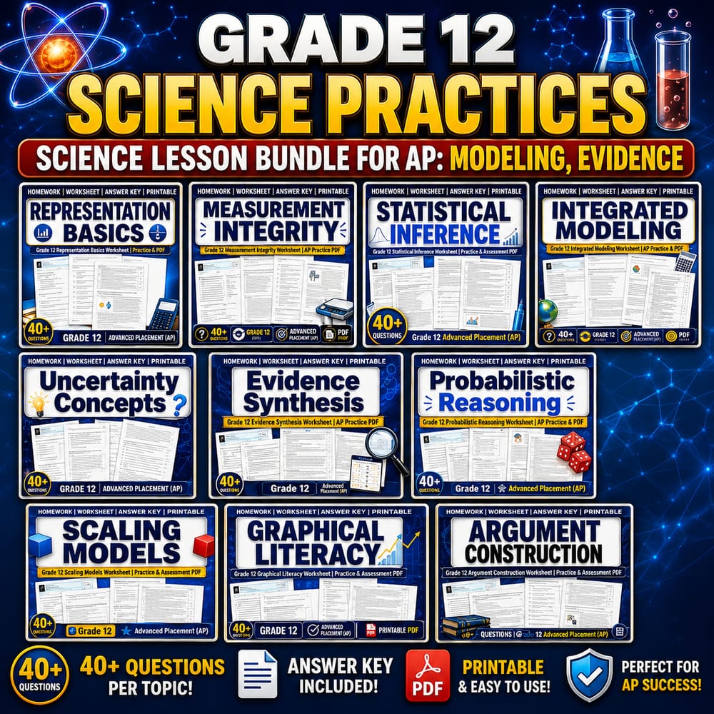 Grade 12 Science Practices Science Lesson Bundle for AP: Modeling, Evidence — bundle cover
