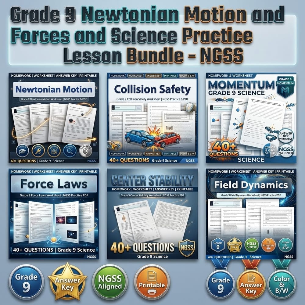 Grade 9 Newtonian Motion and Forces Science Practice Lesson Bundle – NGSS — bundle cover