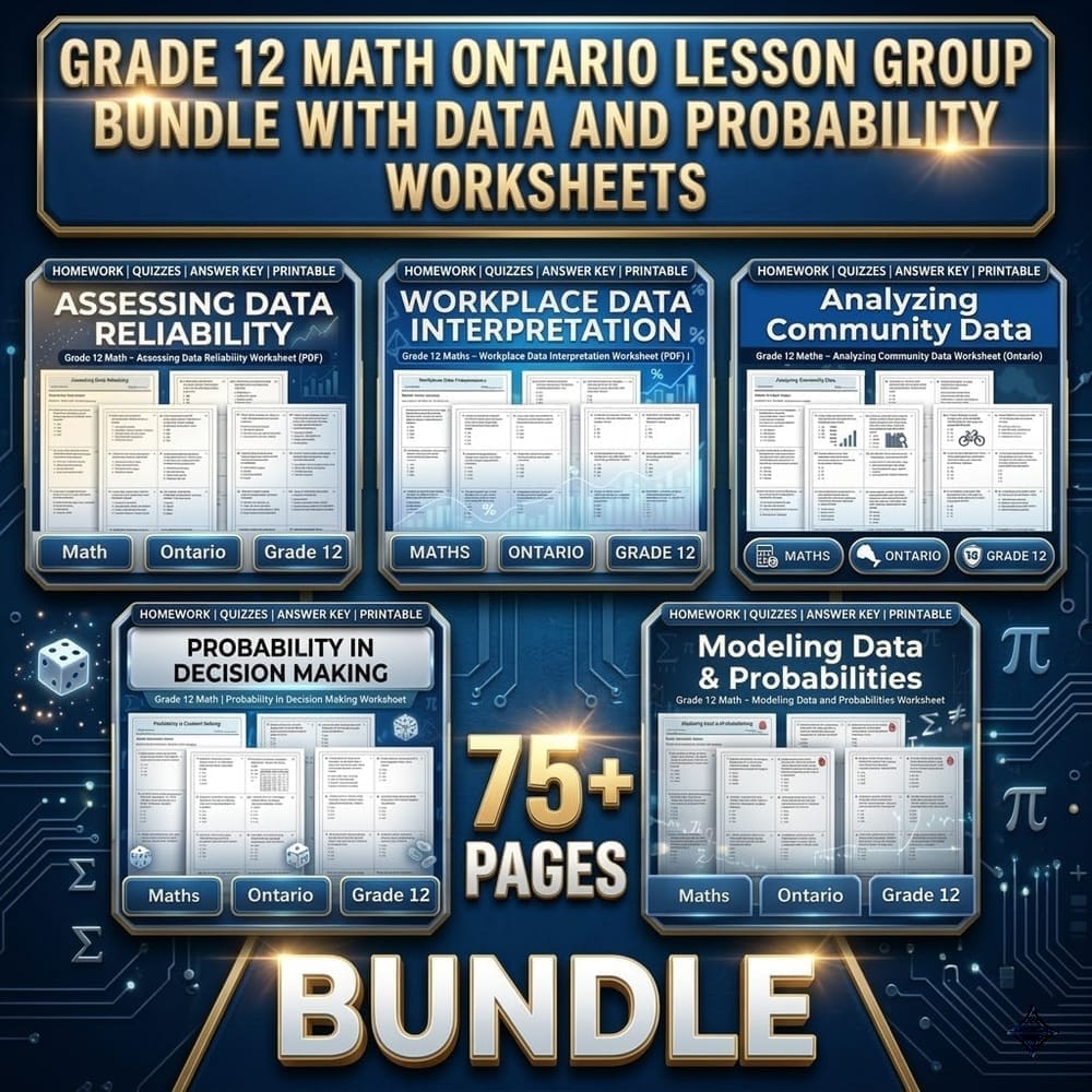 Grade 12 Math Ontario Lesson Group Bundle with Data and Probability Worksheets — bundle cover