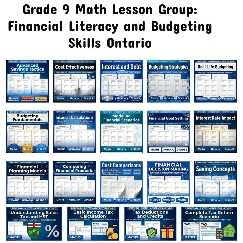 Grade 9 Math Lesson Group: Financial Literacy and Budgeting Skills Ontario — bundle cover