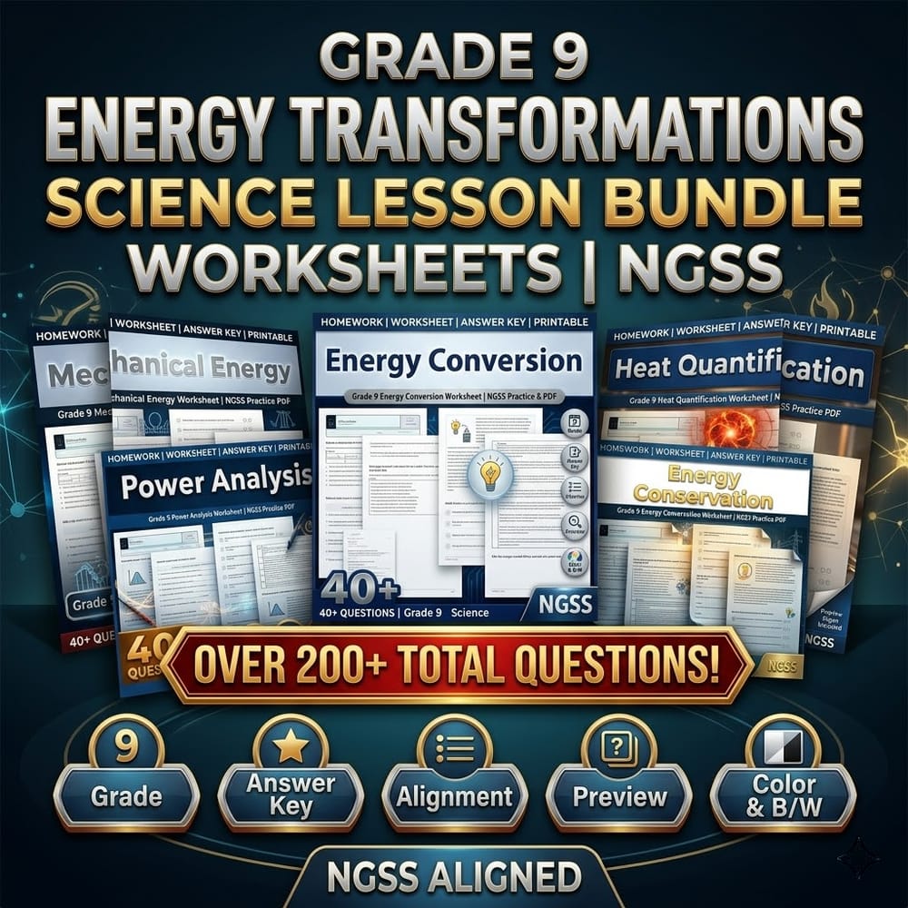 Grade 9 Energy Transformations Science Lesson Bundle Worksheets | NGSS — bundle cover