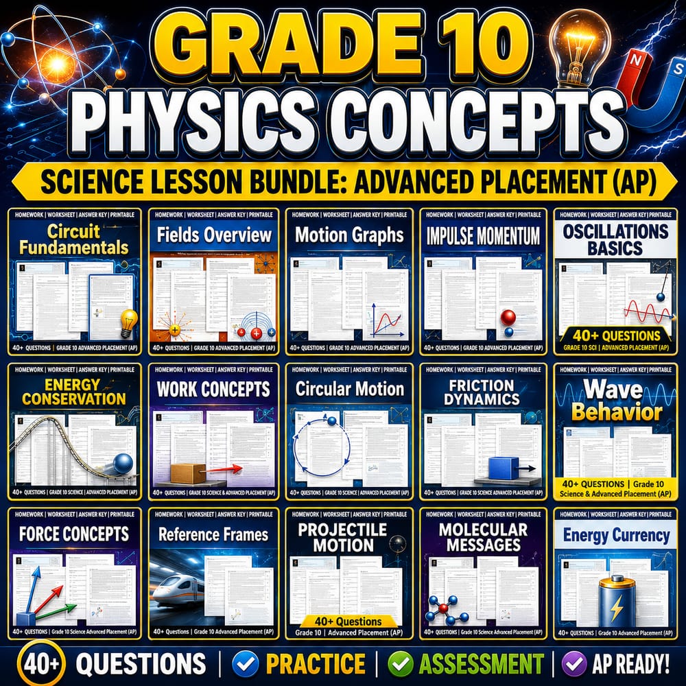 Grade 10 Physics Concepts Science Lesson Bundle: Advanced Placement (AP) — bundle cover