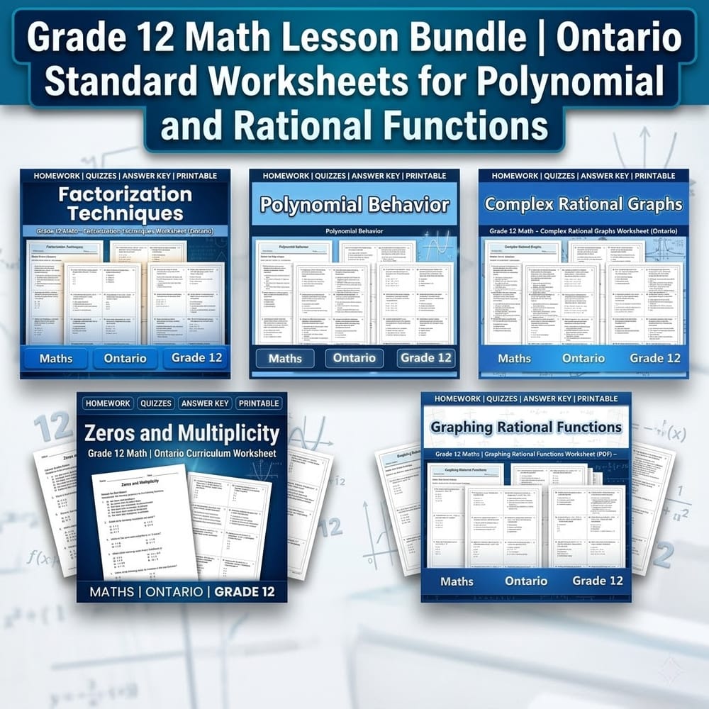 Grade 12 Math Bundle | Ontario  Worksheets for Polynomial and Rational Functions — bundle cover