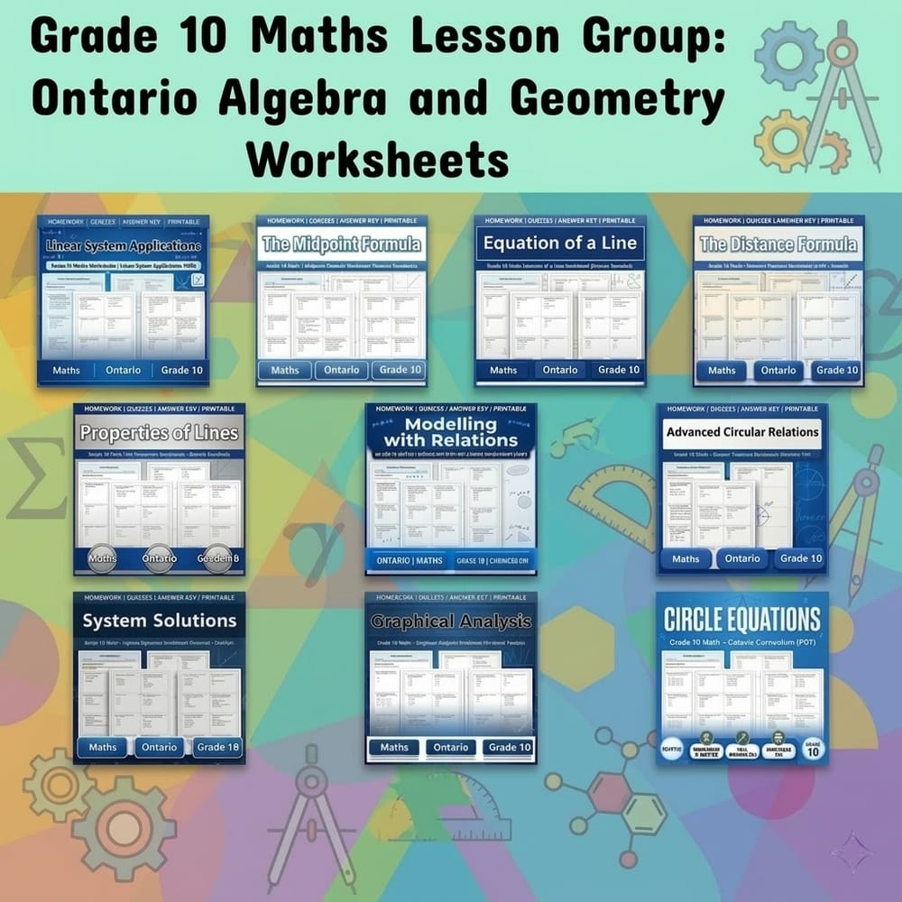 Grade 10 Maths Lesson Group: Ontario Algebra and Geometry Worksheets — bundle cover