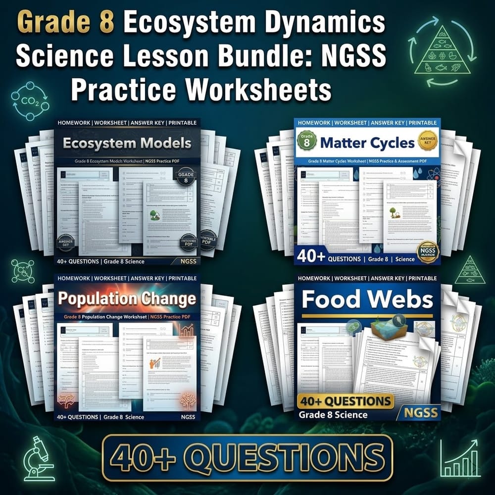 Grade 8 Ecosystem Dynamics Science Lesson Bundle: NGSS Practice Worksheets — bundle cover