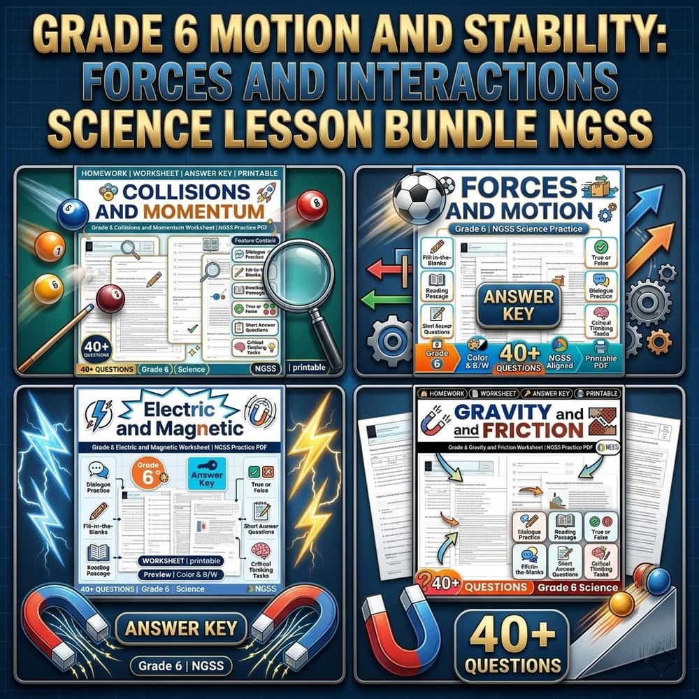 Grade 6 Motion and Stability: Forces and Interactions Science Lesson Bundle NGSS — bundle cover