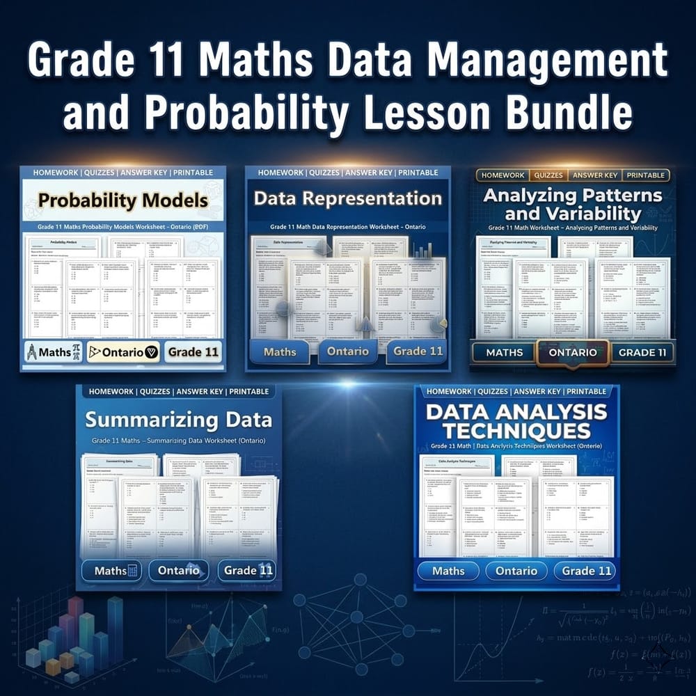 Grade 11 Maths Data Management and Probability Lesson Bundle — bundle cover
