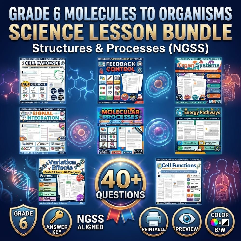 Grade 6 Molecules to Organisms Science Lesson Bundle: Structures  (NGSS) — bundle cover