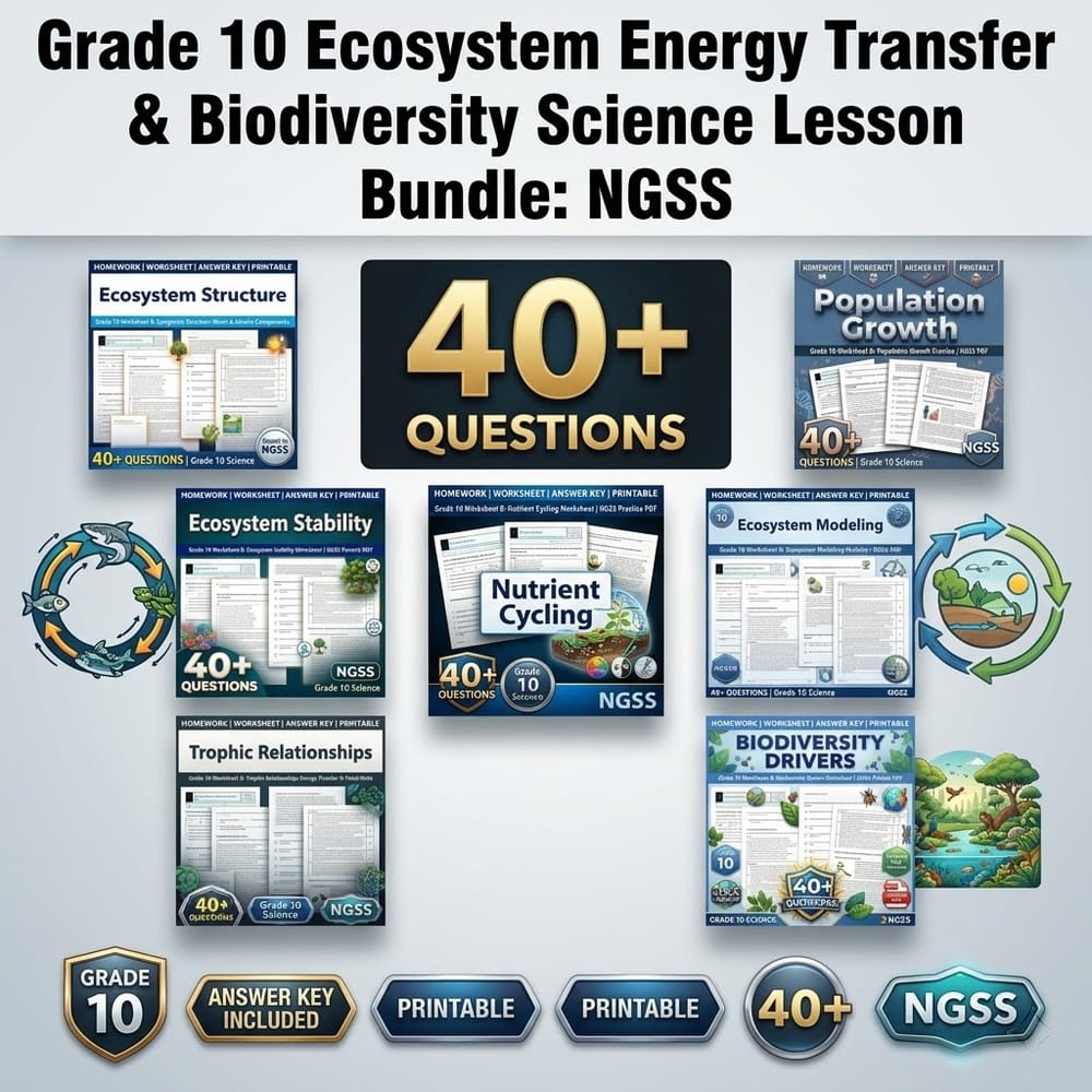 Grade 10 Ecosystem Energy Transfer & Biodiversity Science Lesson Bundle: NGSS — bundle cover