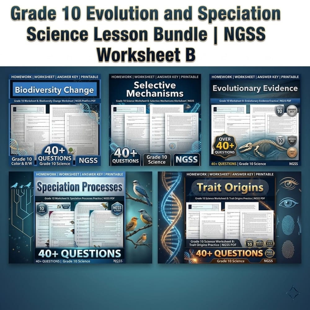 Grade 10 Evolution and Speciation Science Lesson Bundle | NGSS Worksheet B — bundle cover