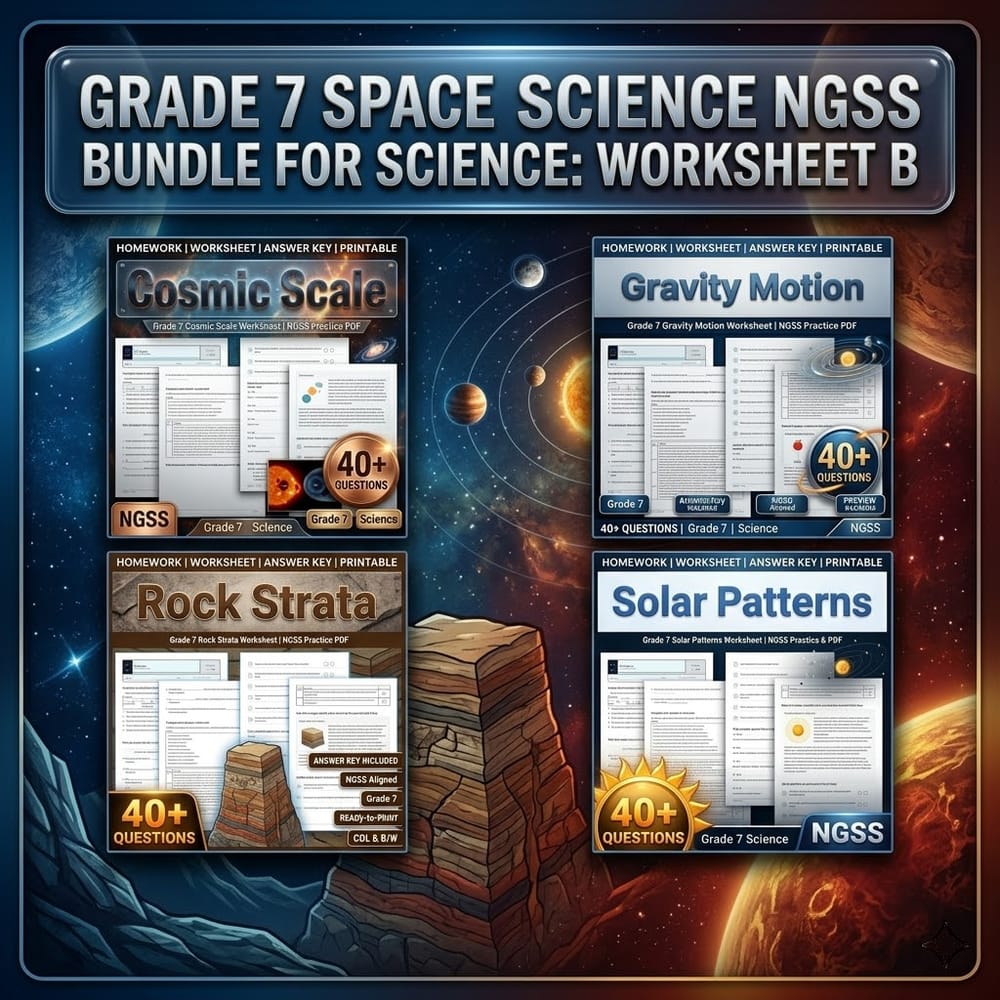 Grade 7 Space Science NGSS Lesson Bundle for Science: Worksheet B — bundle cover