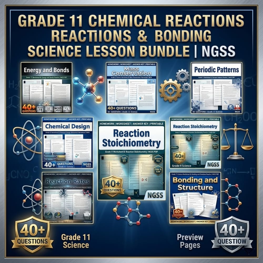 Grade 11 Chemical Reactions & Bonding Science Lesson Bundle | NGSS — bundle cover