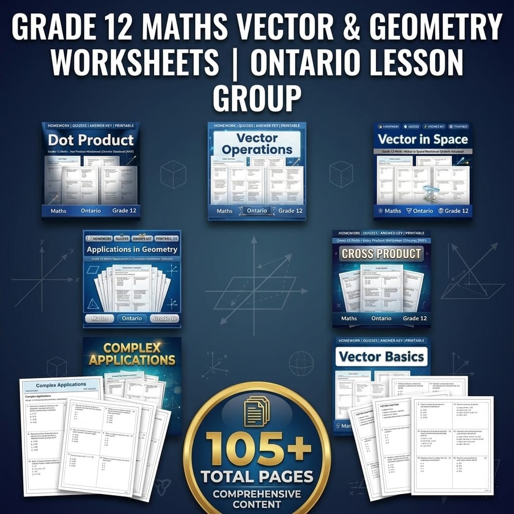 Grade 12 Maths Vector and Geometry Worksheets | Ontario Lesson Group — bundle cover