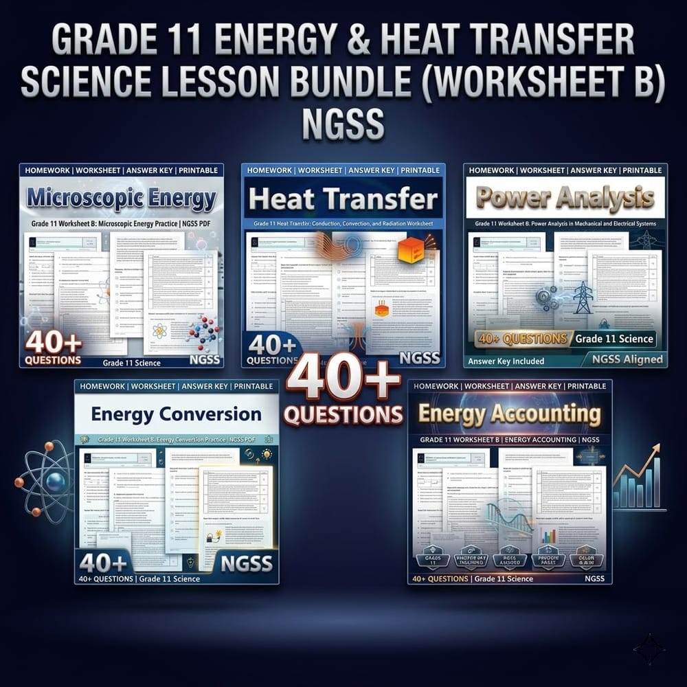 Grade 11 Energy & Heat Transfer Science Lesson Bundle (Worksheet B) | NGSS — bundle cover