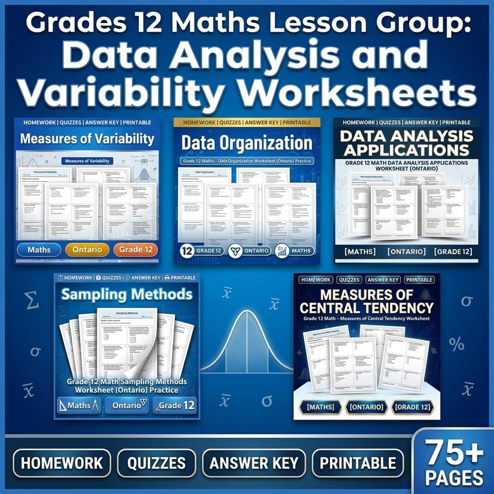 Grade 12 Maths Lesson Group: Data Analysis and Variability Worksheets — bundle cover