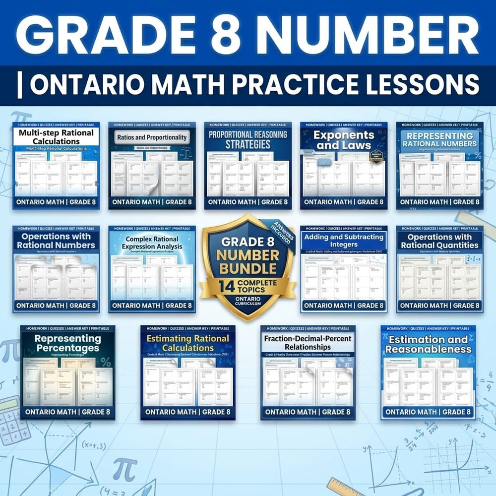 Grade 8 Number Worksheet Bundle | Ontario Math Practice Lessons — bundle cover