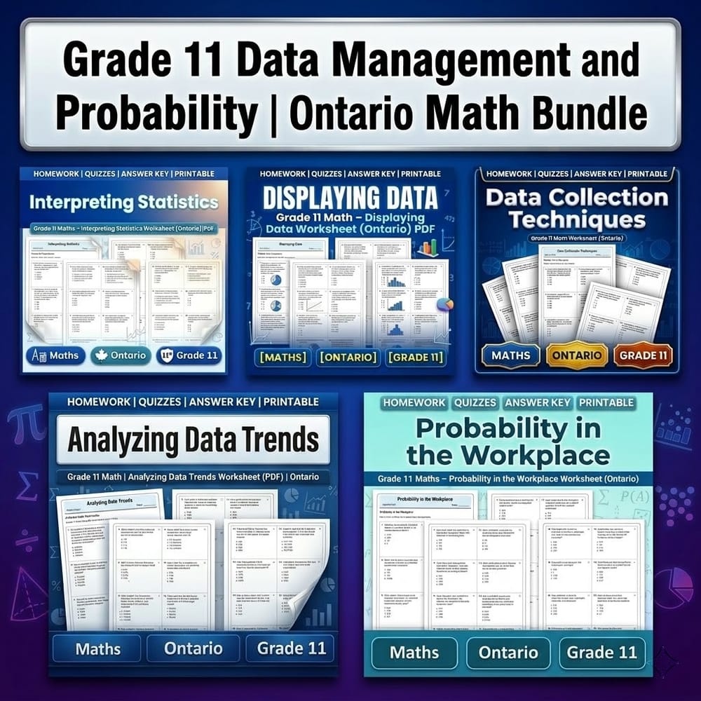 Grade 11 Data Management and Probability | Ontario Math Lesson Bundle — bundle cover