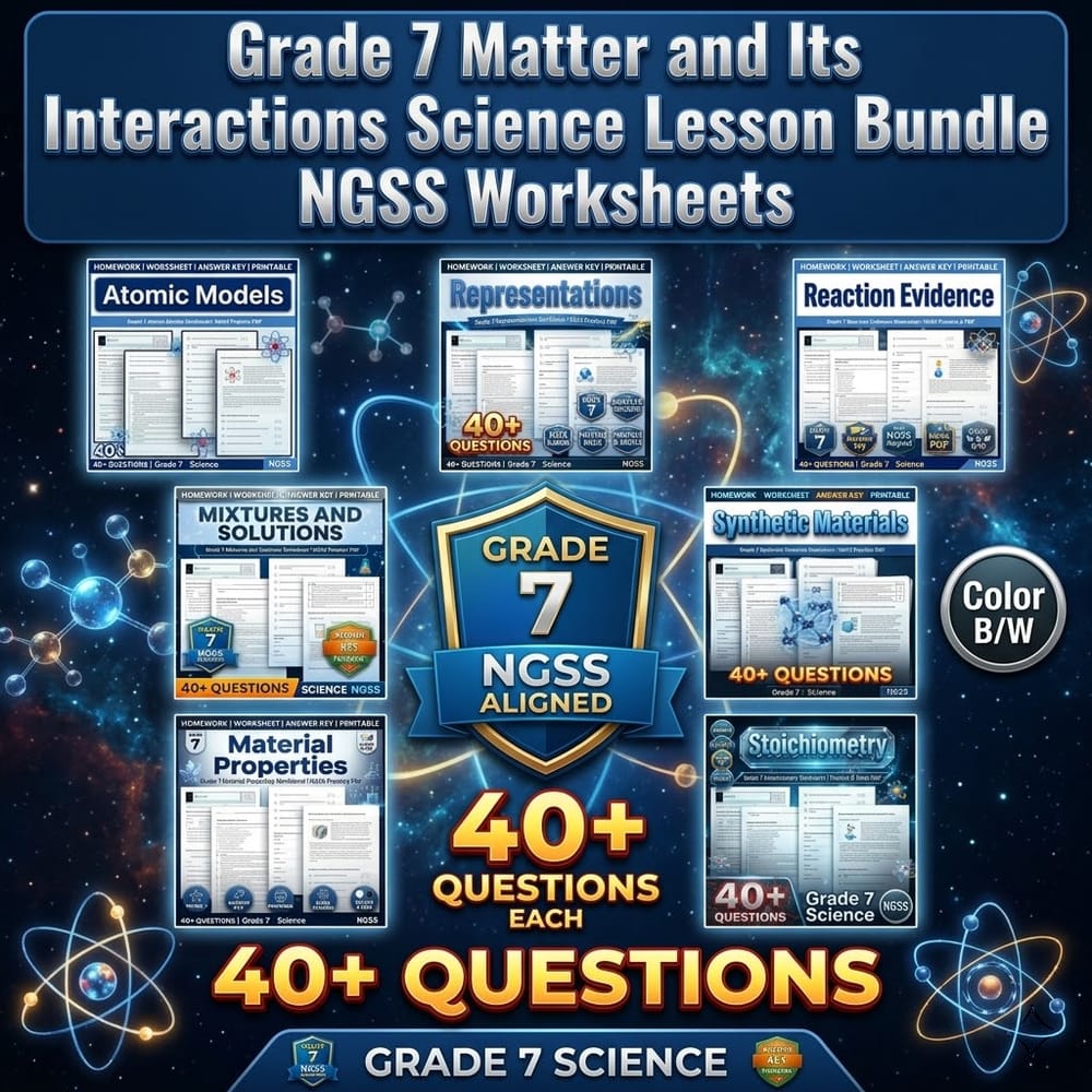 Grade 7 Matter and Its Interactions Science Lesson Bundle NGSS Worksheets — bundle cover