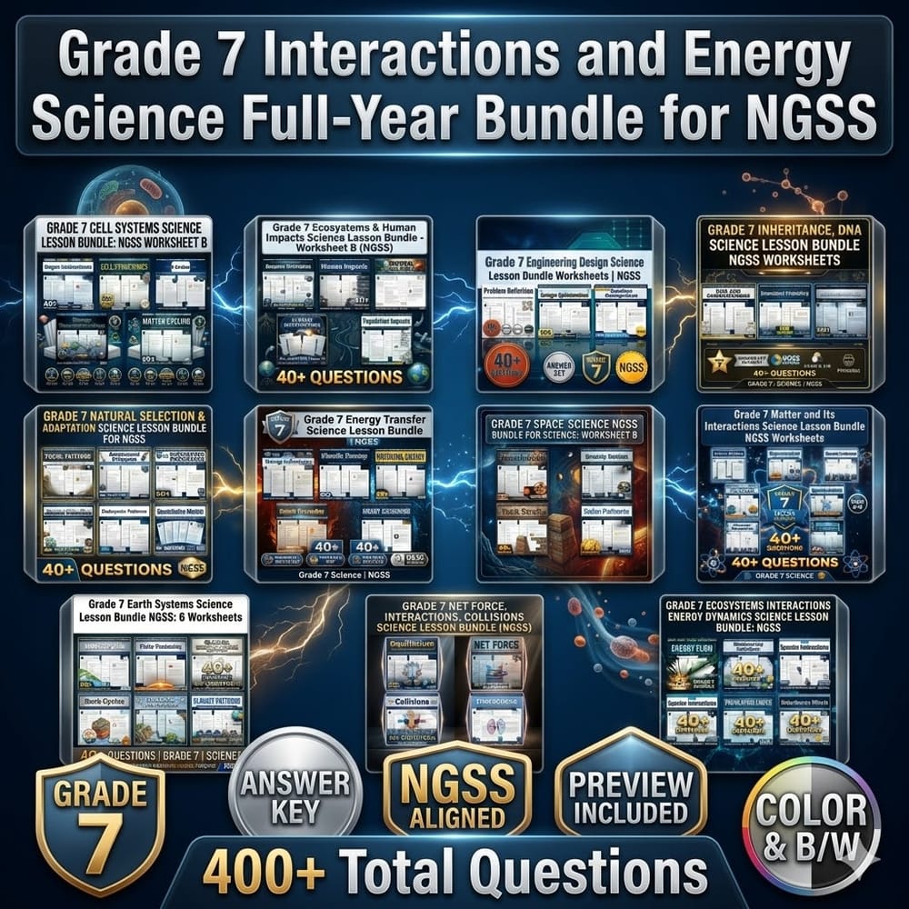 Grade 7 Interactions and Energy Science Full-Year Bundle for NGSS — bundle cover