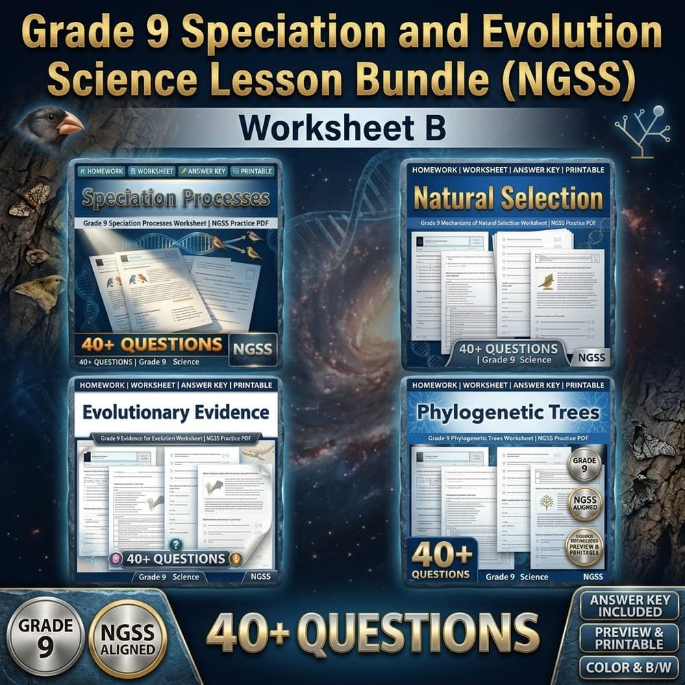 Grade 9 Speciation and Evolution Science Lesson Bundle (NGSS) Worksheet B — bundle cover
