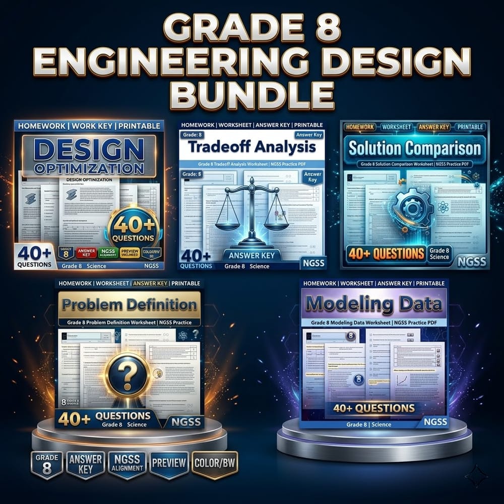 Grade 8 Engineering Design Tradeoff Analysis Science Lesson Bundle NGSS — bundle cover